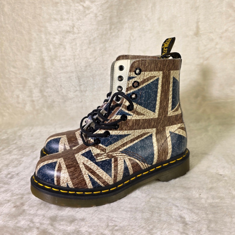 Dr. Martens Pascal Union Jack British Boots Brown Red 37 Womens  6 Excellent
